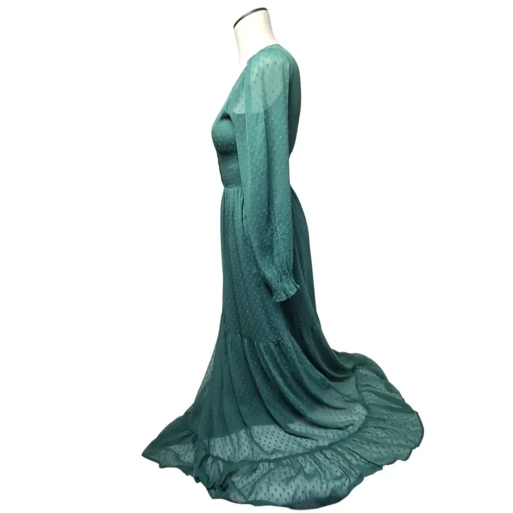 Patrons Of Peace Flowing Maxi Dress XS Green Swiss Dot